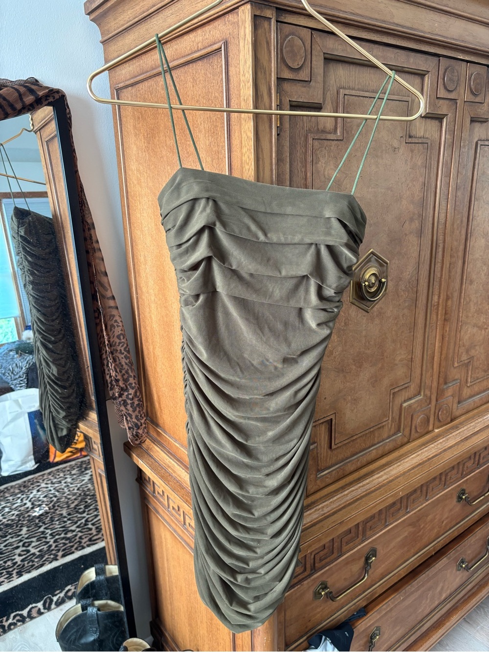 Princess Polly Olive Green Ruched Spaghetti Strap Mini Dress